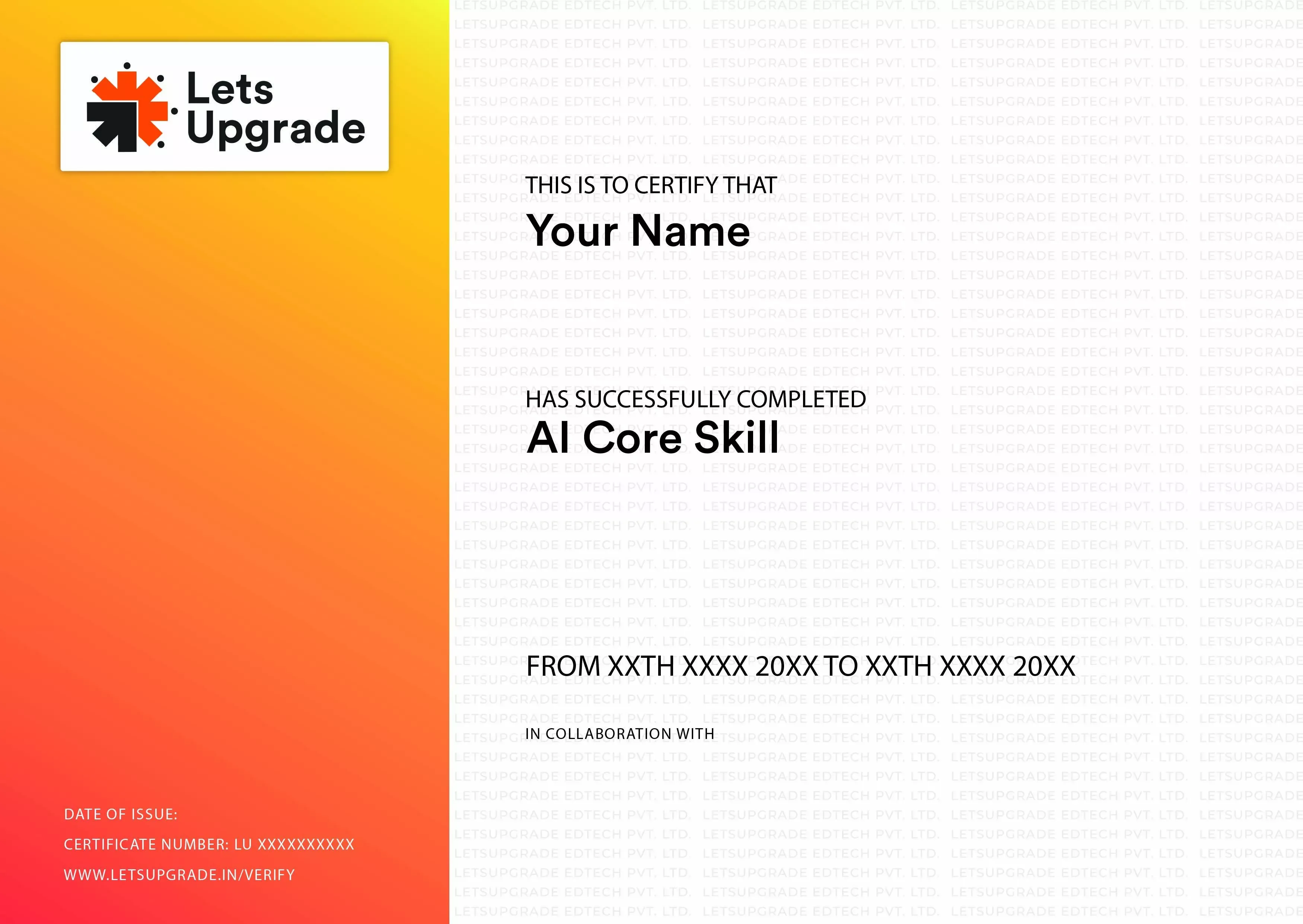 Template Certificate